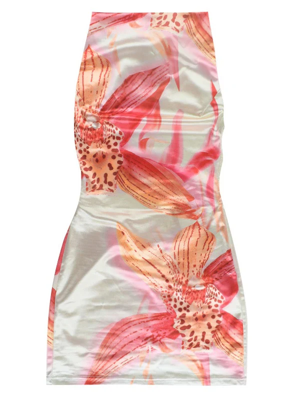 Resort-style Floral Print Backless Sexy Bodycon Mini Dress - Image 8