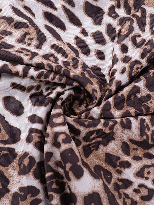 Lace-trimmed Leopard Print Slit Halter Dress - Image 9