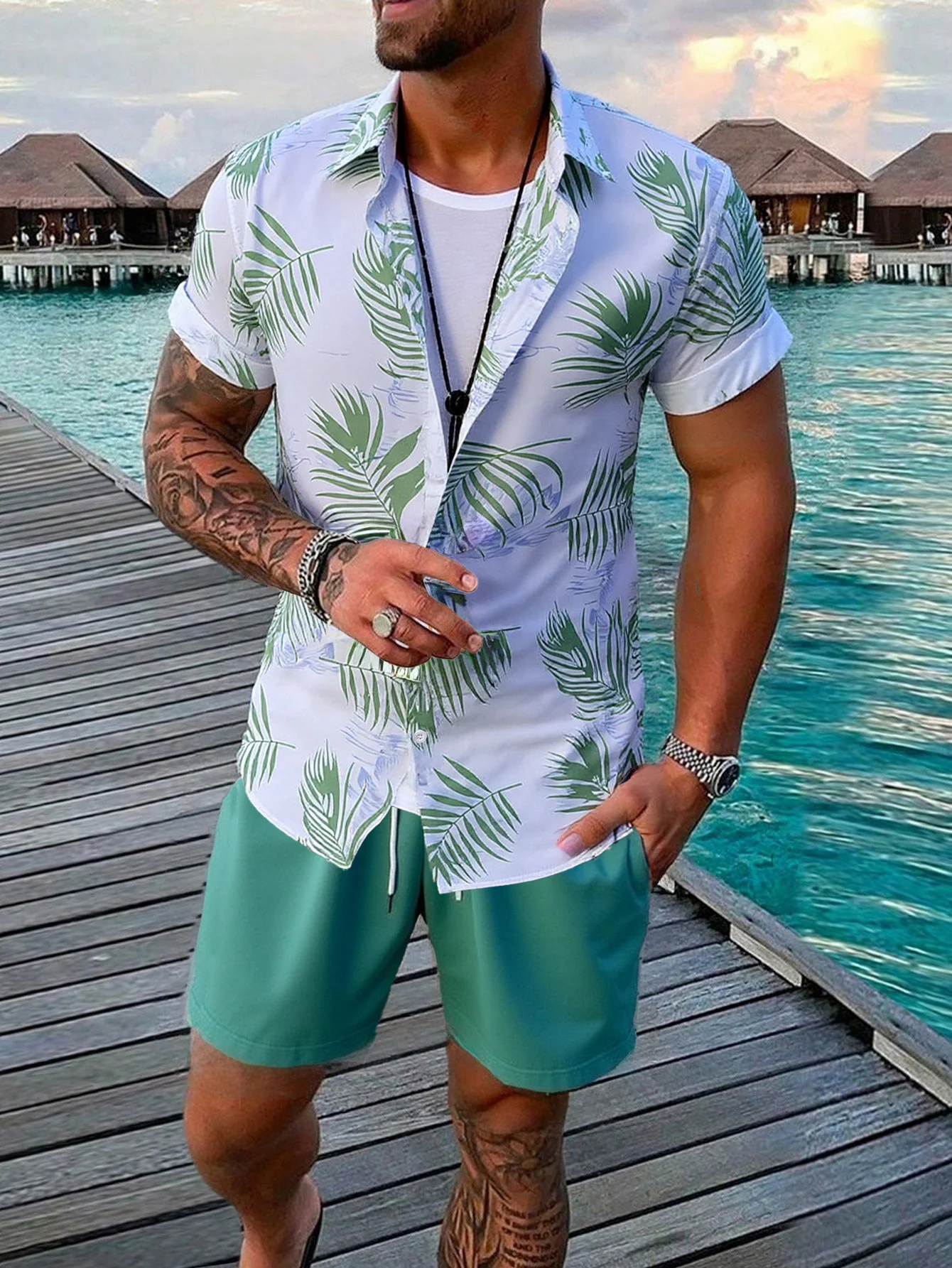 Plant Printed Hawaii Beach Set 2-piece Sets - Image 11