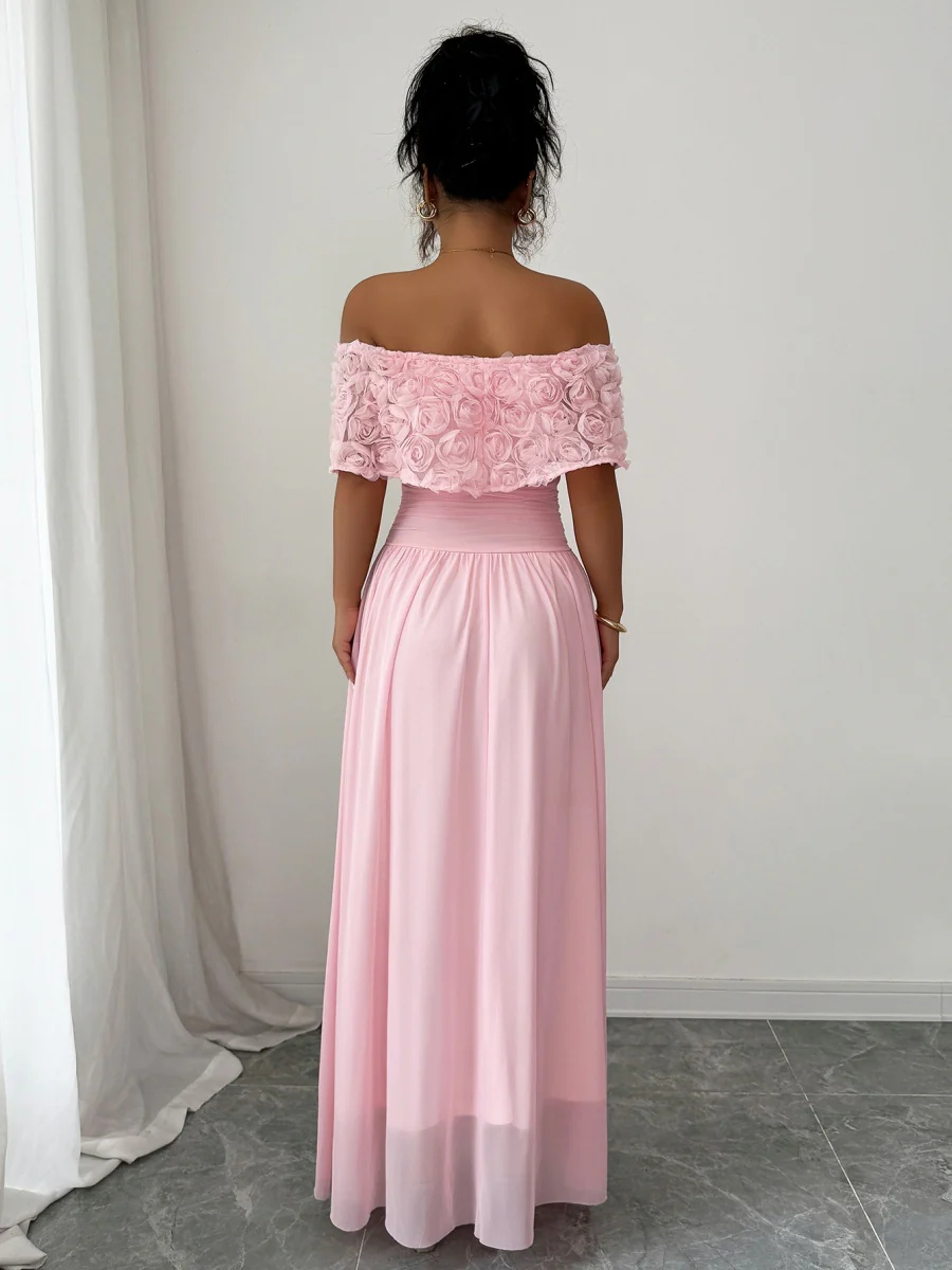 Tube Top Off Shoulder Pink Chiffon Formal Dress Maxi Dresses - Image 5