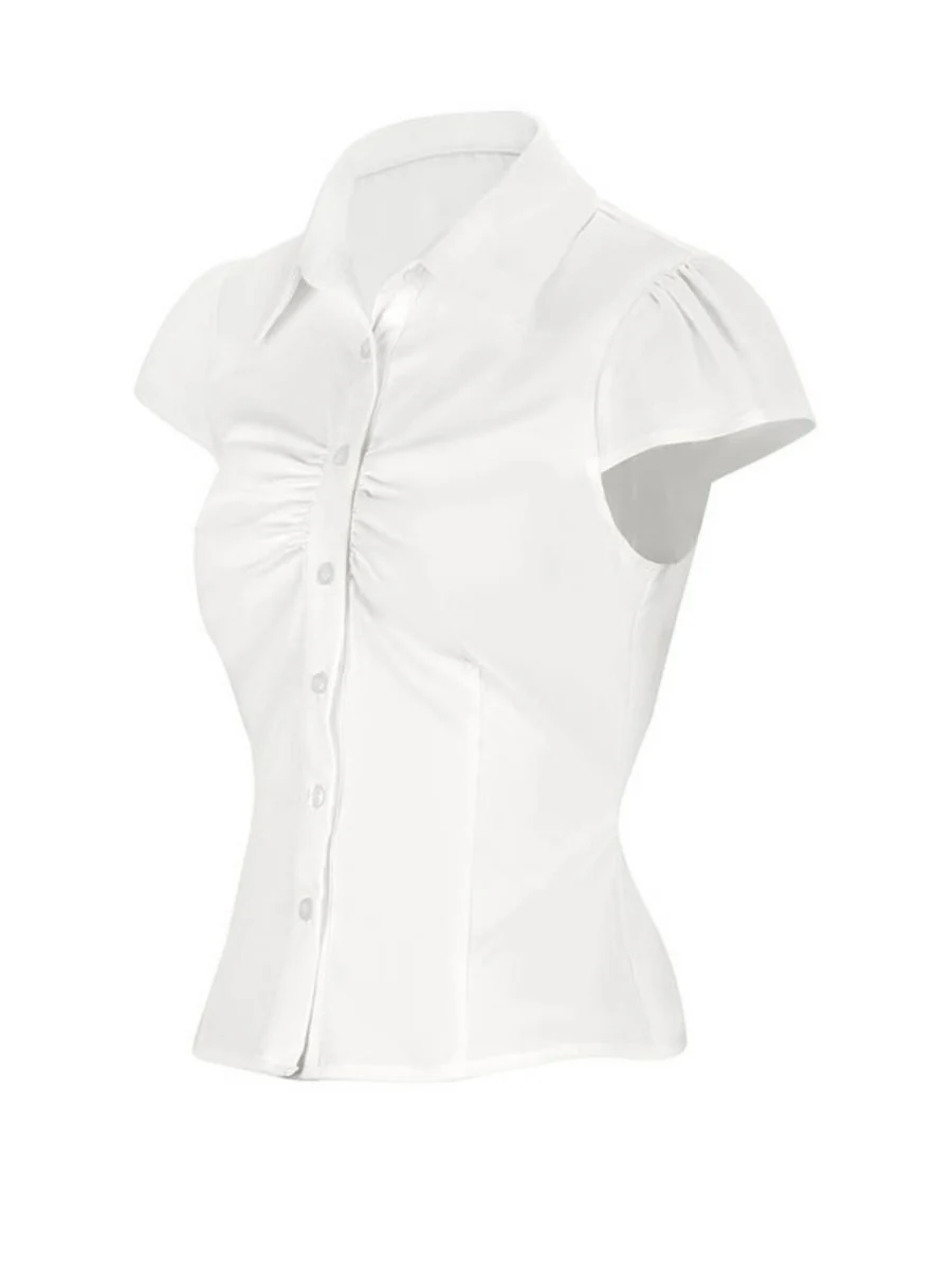 Flying Sleeves Gathering Slim-fit Lapel Shirts - Image 7