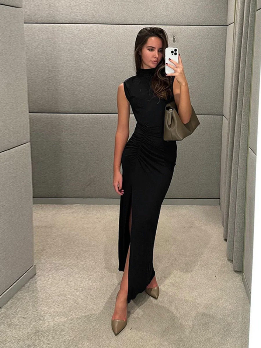 Liber Summer Women's Pleated Solid Color Midi Dresses - Image 3