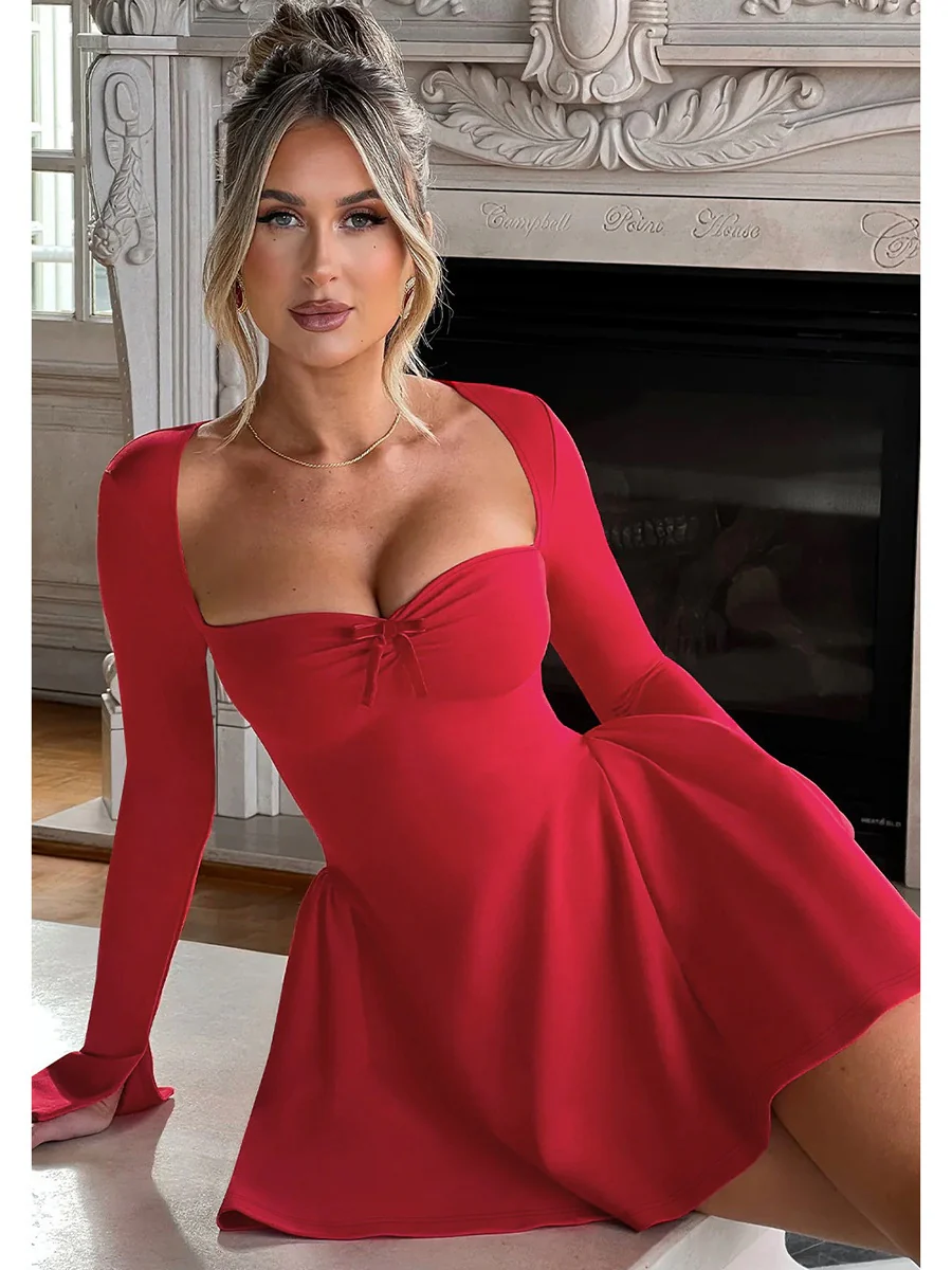 Square Collar A-pendulum Sexy Mini&Short Dresses - Image 11