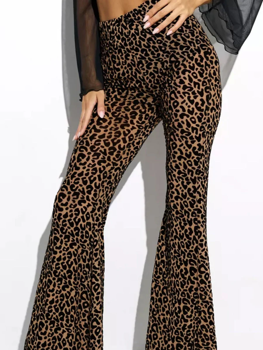 Mesh Flocking Perspective Leopard Print Pants - Image 12