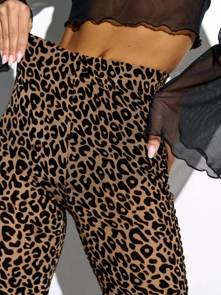 Mesh Flocking Perspective Leopard Print Pants - Image 14