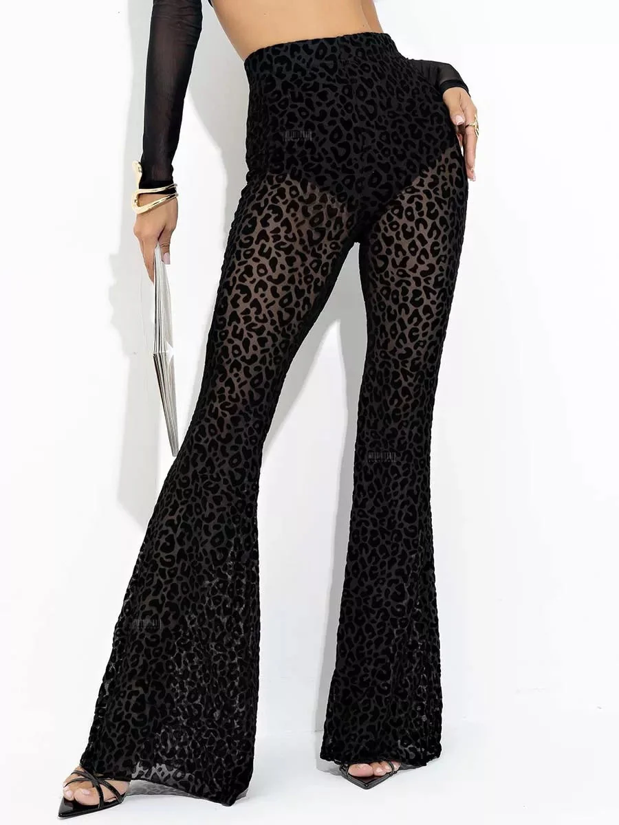 Mesh Flocking Perspective Leopard Print Pants - Image 6