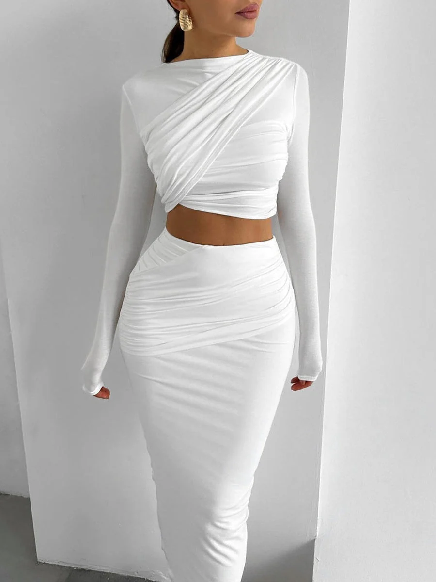 Liber Autumn Women's Navel Solid Color 2-piece Sets - Image 3