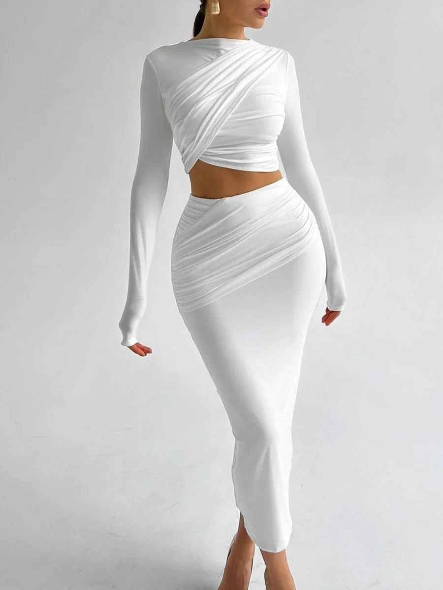 Liber Autumn Women's Navel Solid Color 2-piece Sets - Image 7