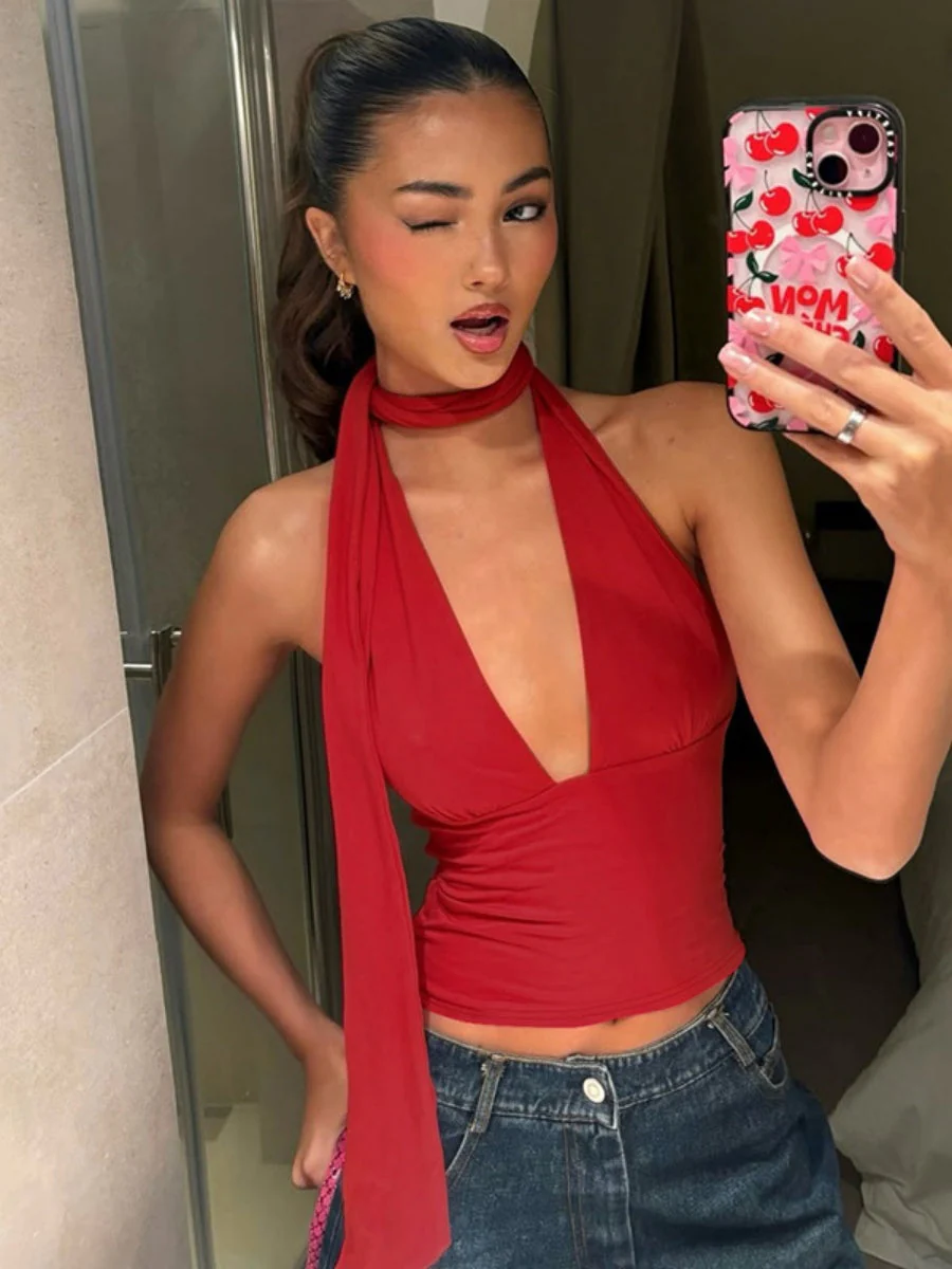 Deep V Backless Halter Jacket Tank Tops - Image 11