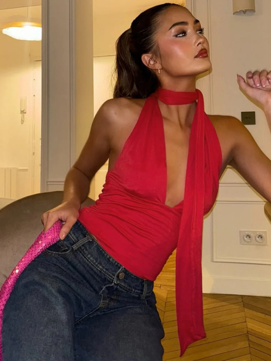 Deep V Backless Halter Jacket Tank Tops - Image 12