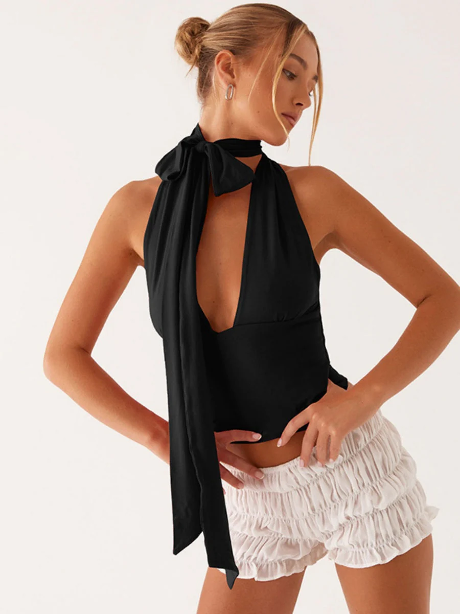 Deep V Backless Halter Jacket Tank Tops - Image 9