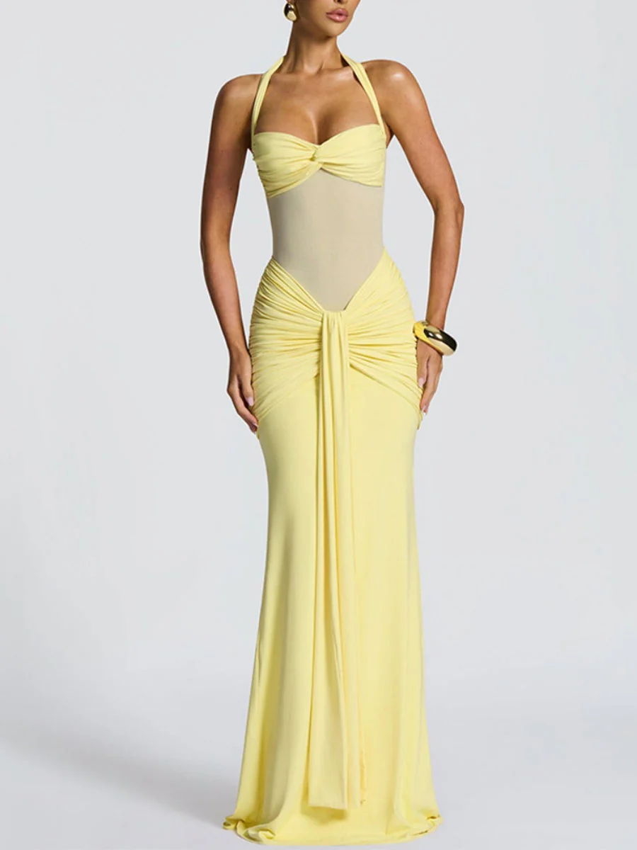 Neckband Lace Up Mesh Formal Dress Maxi Dresses - Image 12