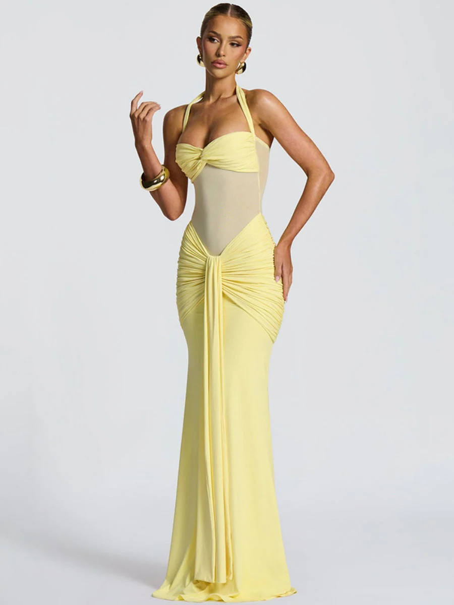 Neckband Lace Up Mesh Formal Dress Maxi Dresses - Image 13