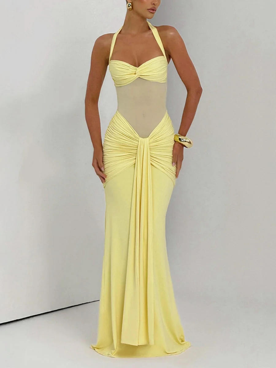 Neckband Lace Up Mesh Formal Dress Maxi Dresses - Image 15