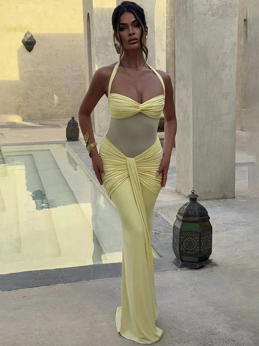 Neckband Lace Up Mesh Formal Dress Maxi Dresses - Image 18