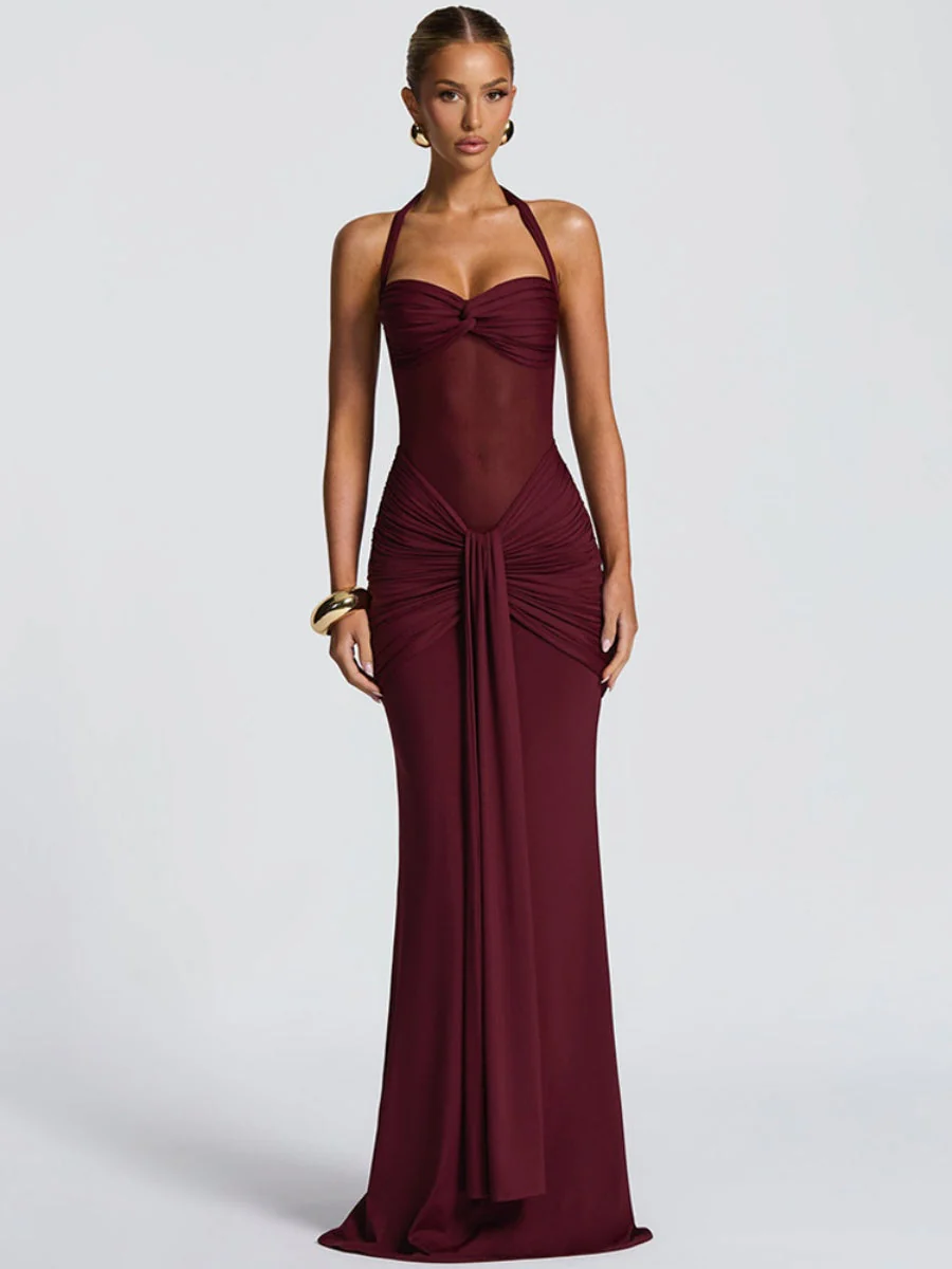 Neckband Lace Up Mesh Formal Dress Maxi Dresses - Image 20