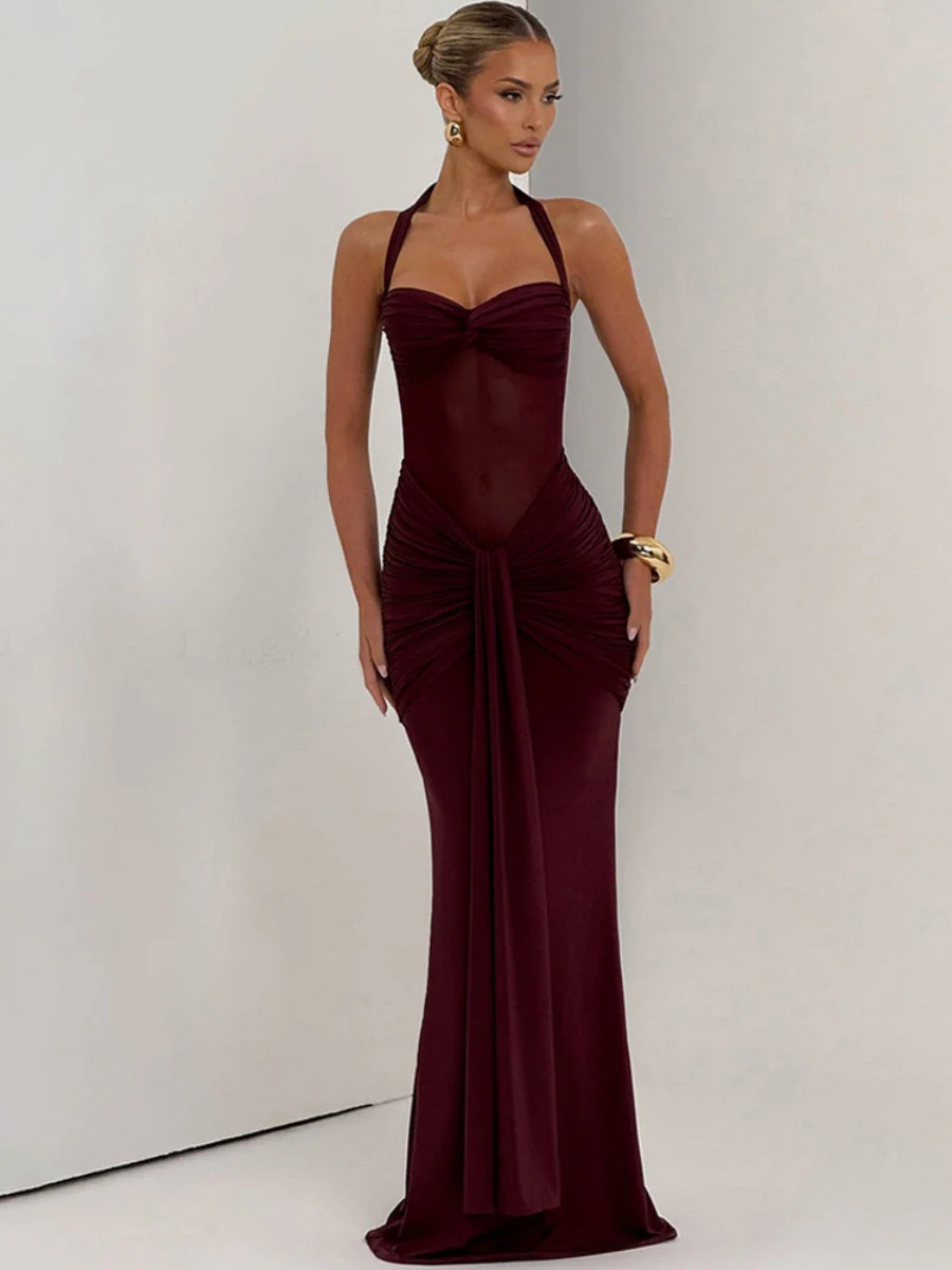 Neckband Lace Up Mesh Formal Dress Maxi Dresses - Image 21