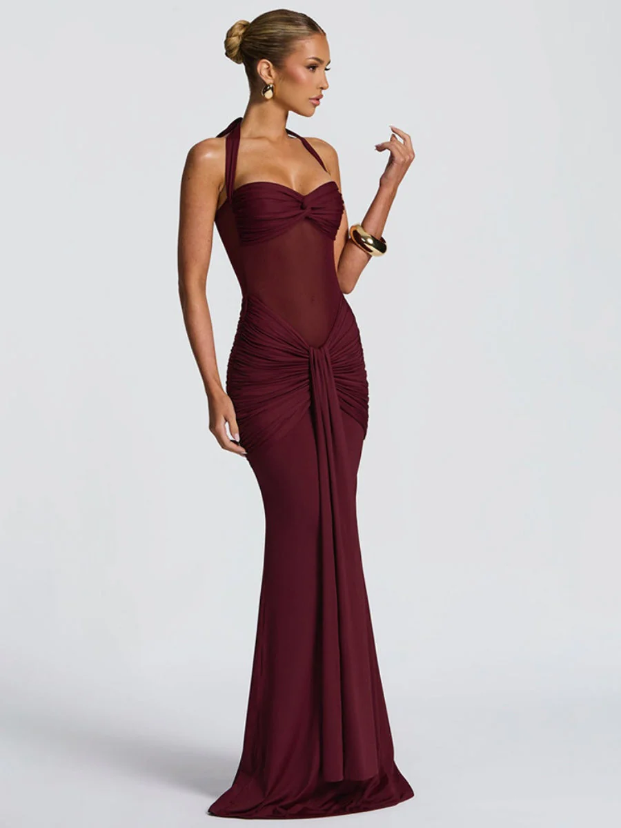 Neckband Lace Up Mesh Formal Dress Maxi Dresses - Image 22
