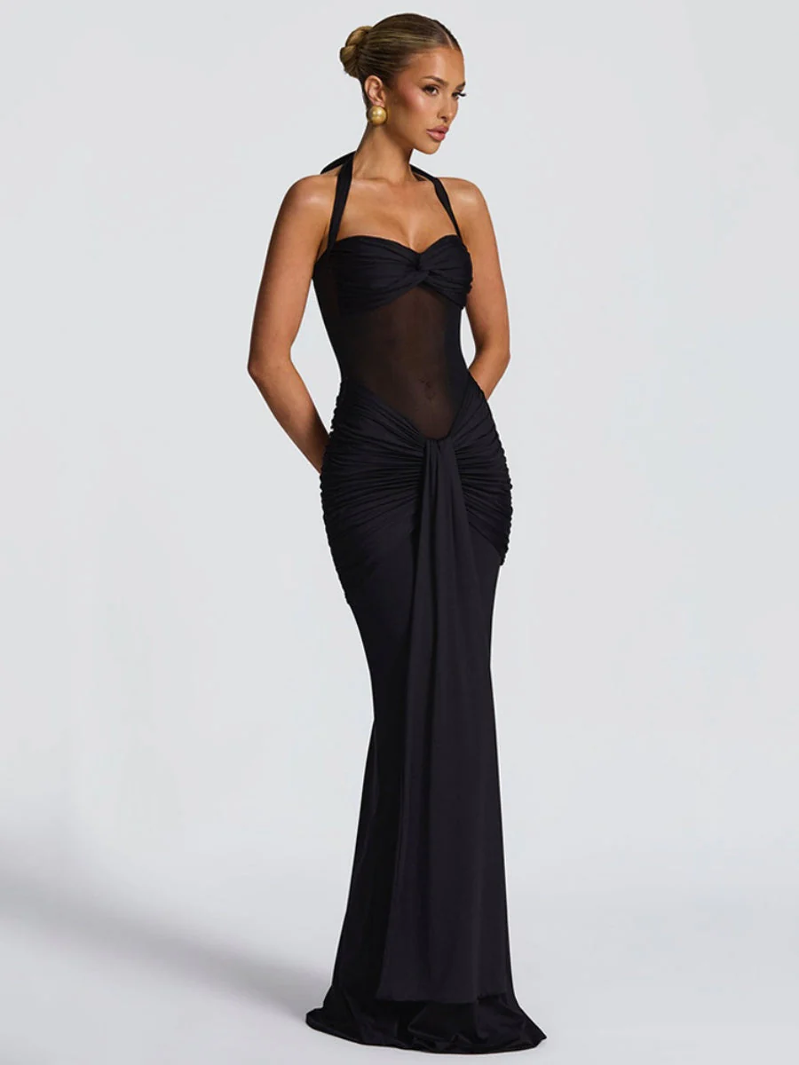 Neckband Lace Up Mesh Formal Dress Maxi Dresses - Image 24