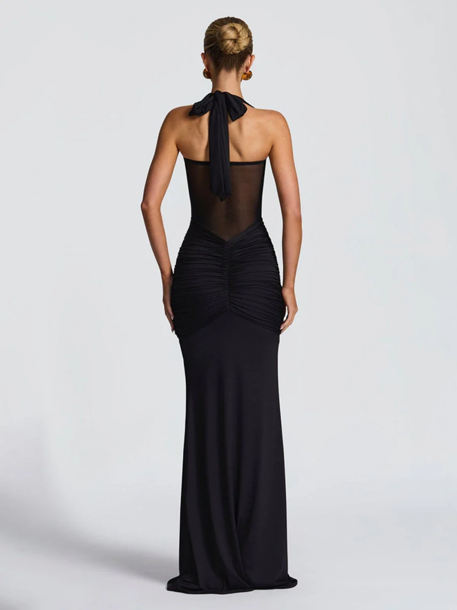 Neckband Lace Up Mesh Formal Dress Maxi Dresses - Image 26