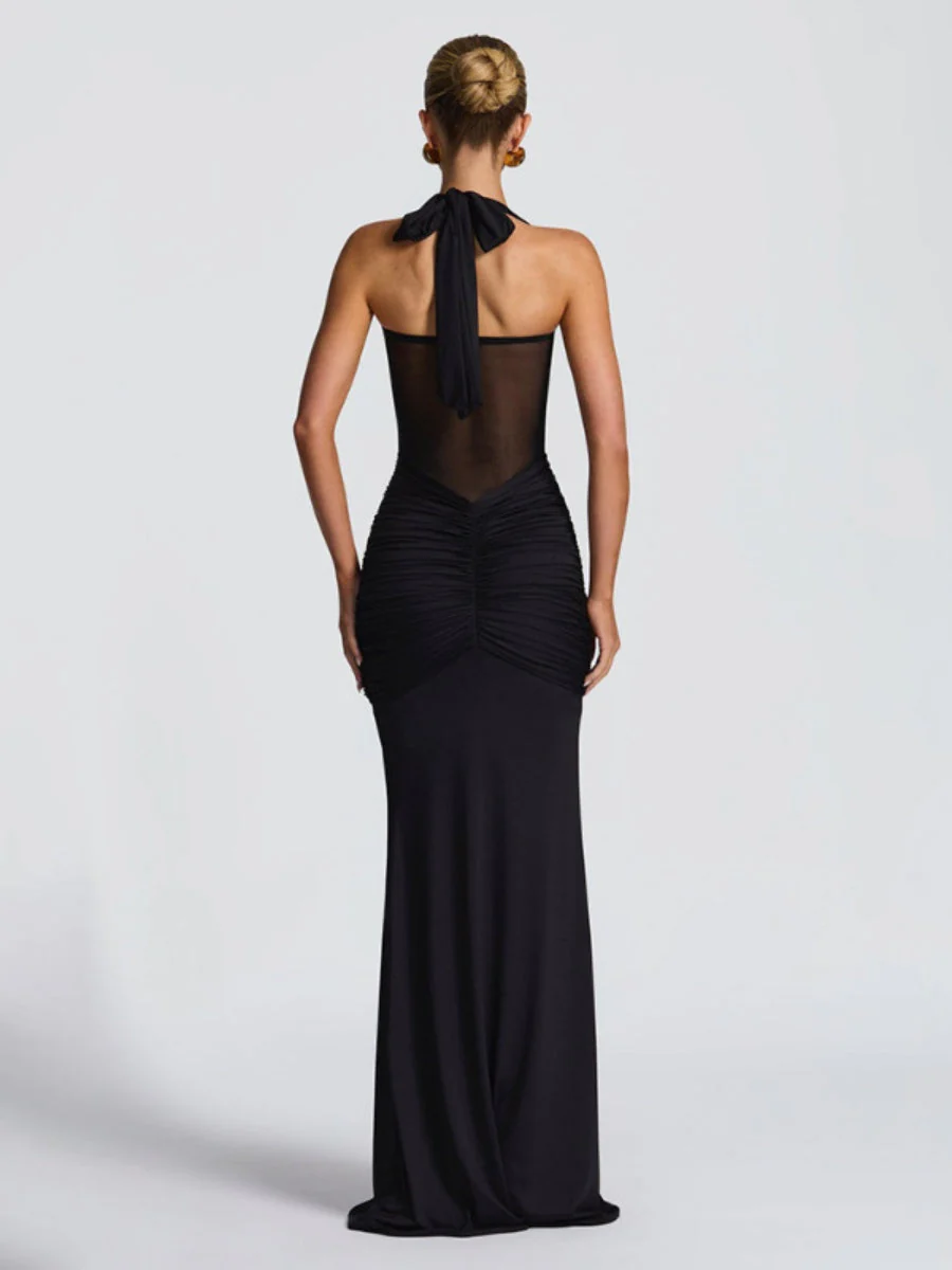 Neckband Lace Up Mesh Formal Dress Maxi Dresses - Image 4