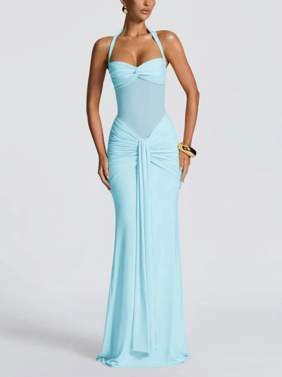 Neckband Lace Up Mesh Formal Dress Maxi Dresses - Image 7