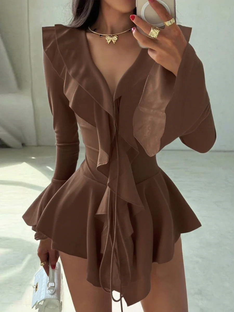 Ruffle Hip-hugging Flared Sleeves Mini&Short Dresses - Image 11