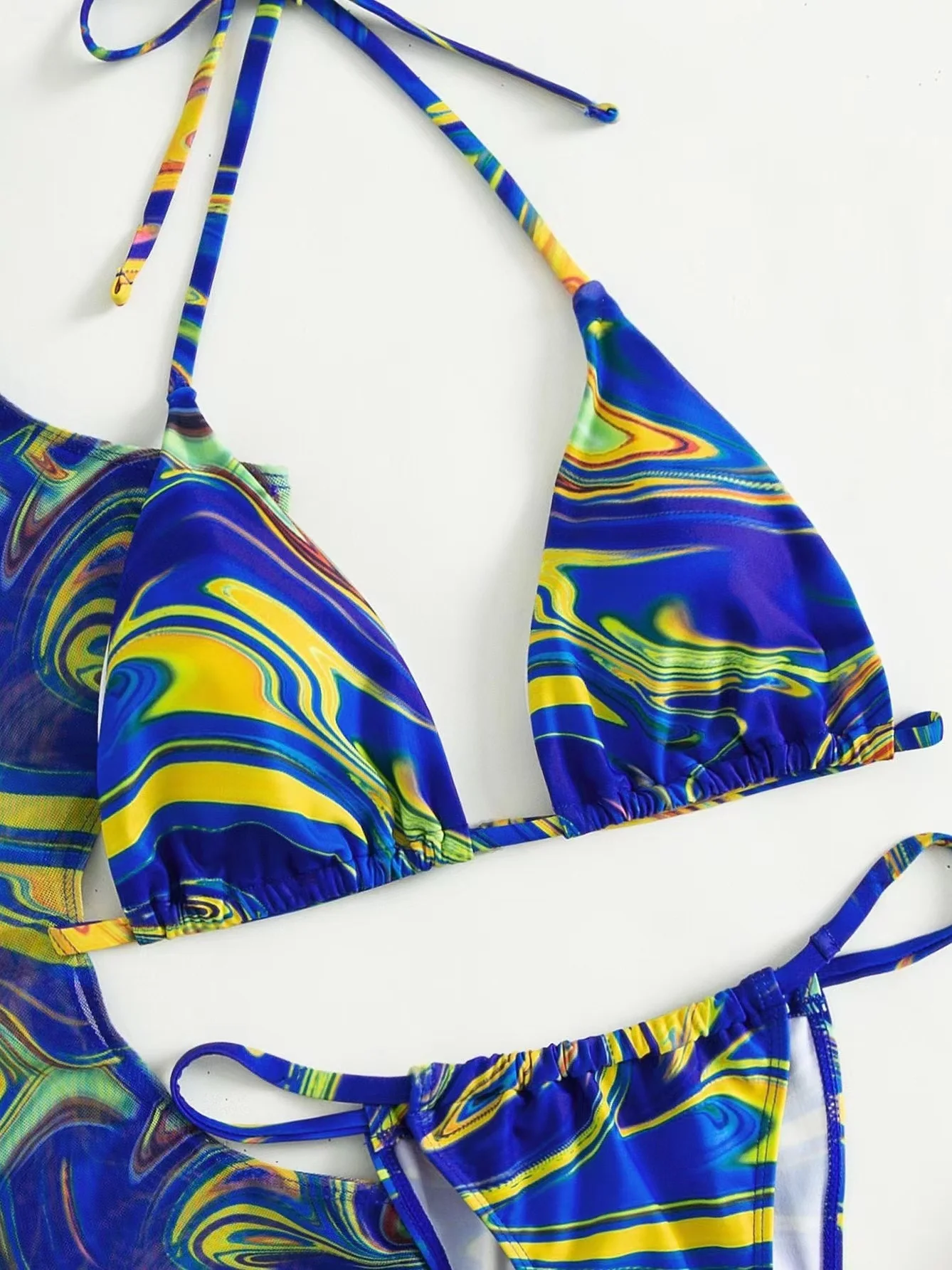 Hollow-out Drawstring Swimsuit Bikini Beach Cover-up Three-piece Set - Image 21