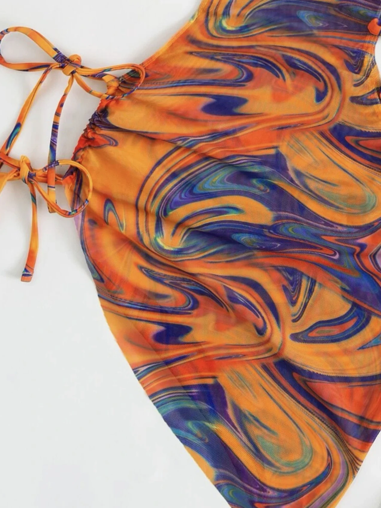 Hollow-out Drawstring Swimsuit Bikini Beach Cover-up Three-piece Set - Image 3