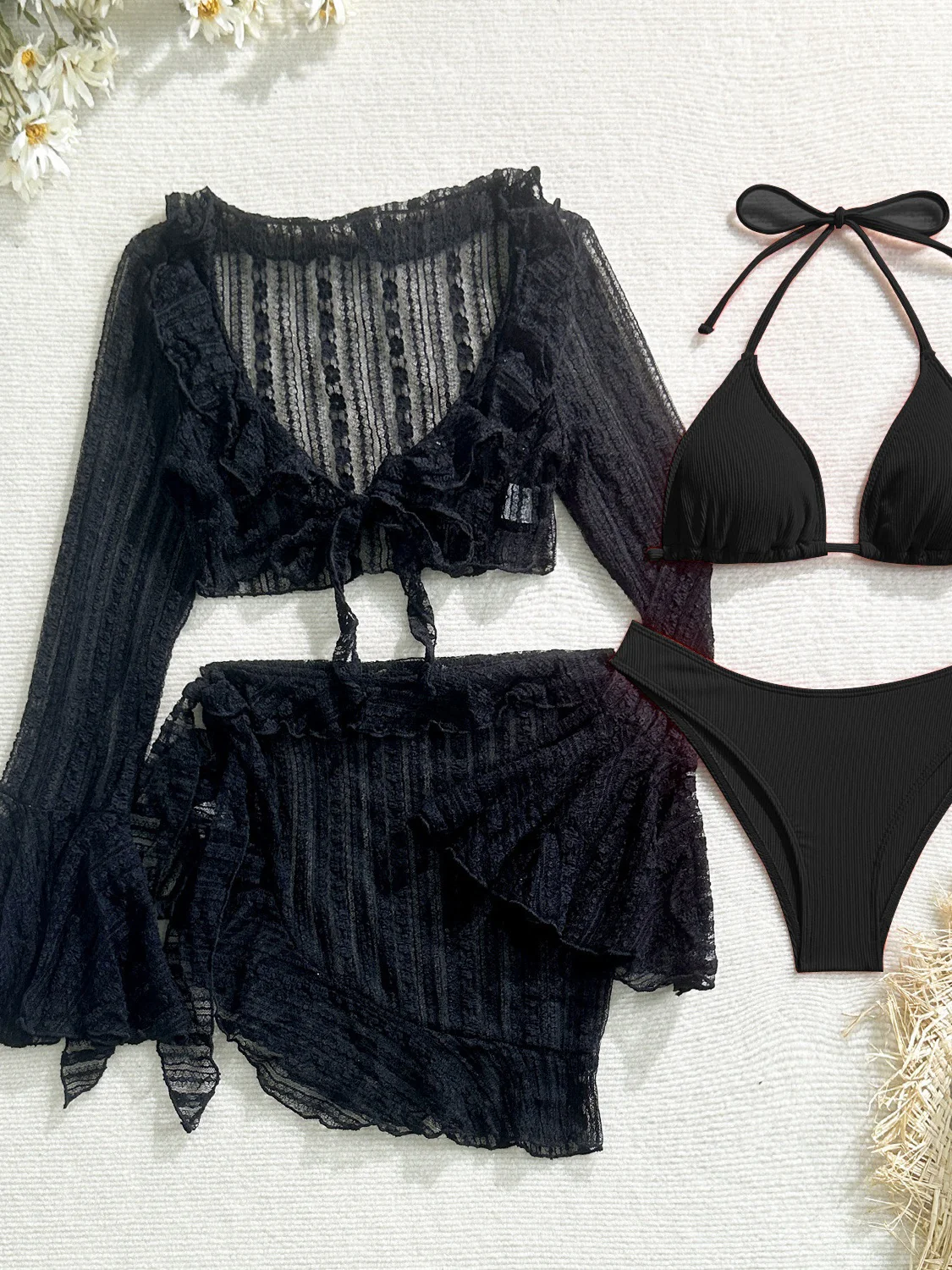 Sexy Lace Mesh Swimsuit Bikini Four-piece Set - Image 27