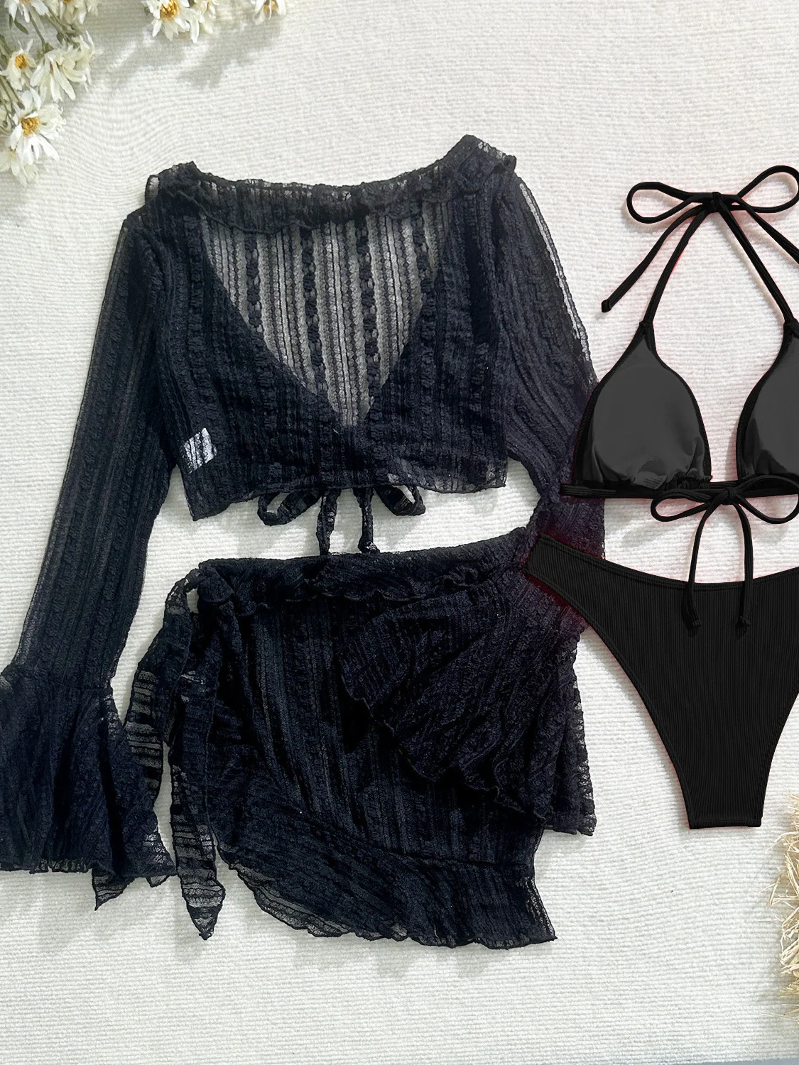Sexy Lace Mesh Swimsuit Bikini Four-piece Set - Image 28