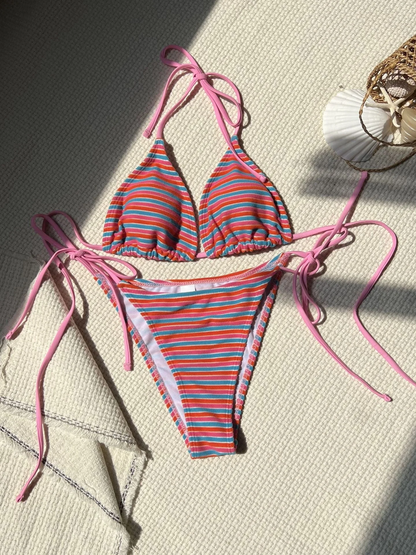 Striped Terry Cloth Sexy Two-piece Bikini - Image 4