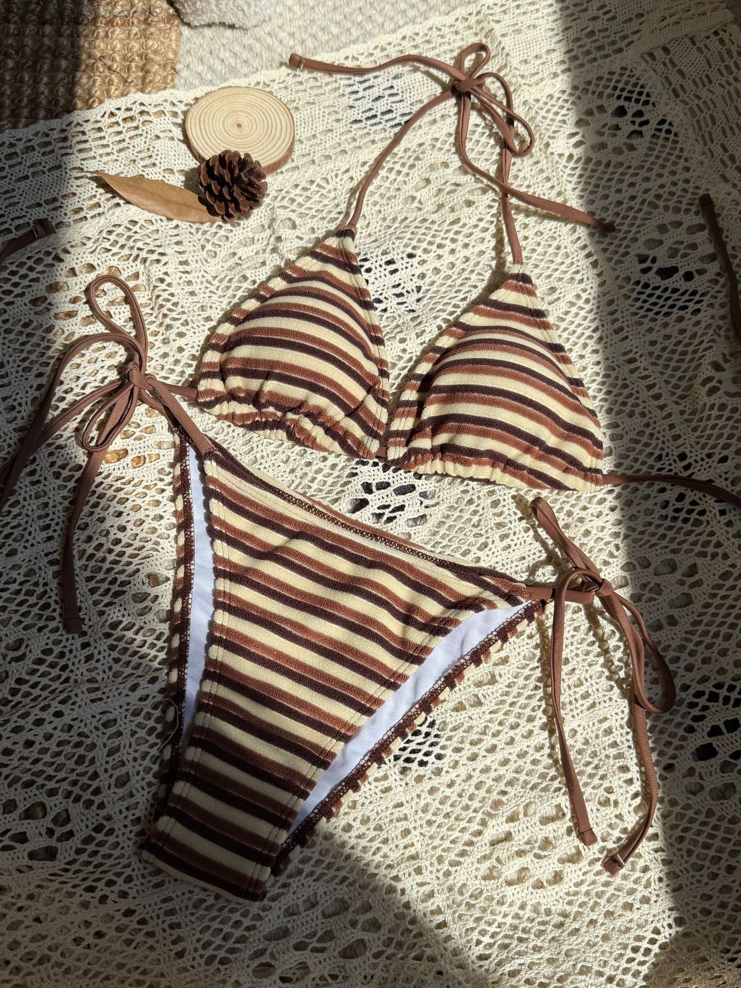Striped Terry Cloth Sexy Two-piece Bikini - Image 6