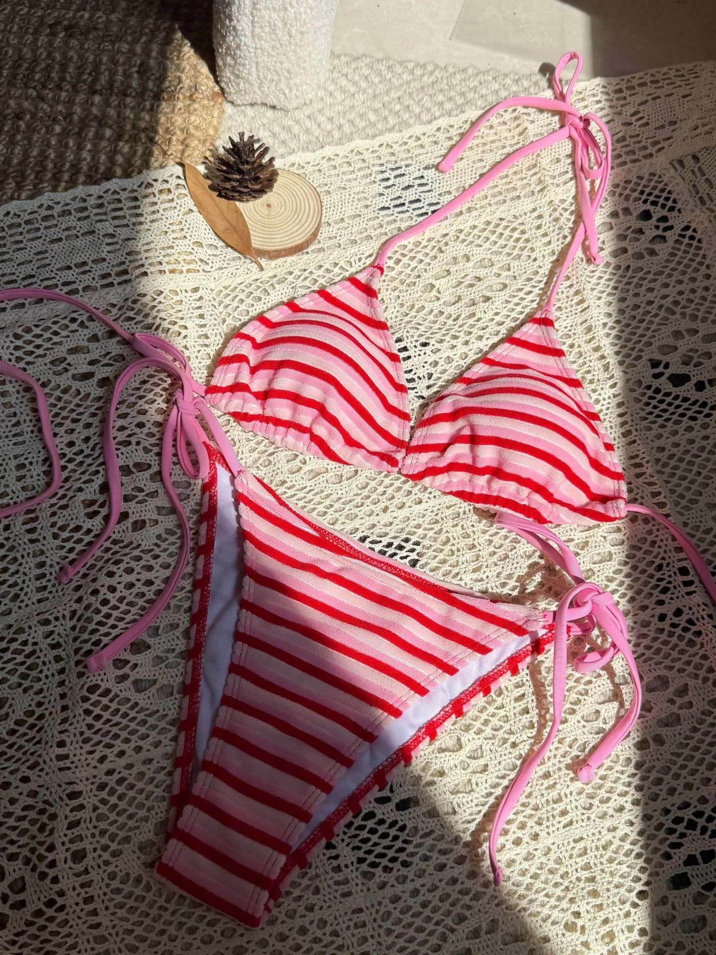 Striped Terry Cloth Sexy Two-piece Bikini - Image 9