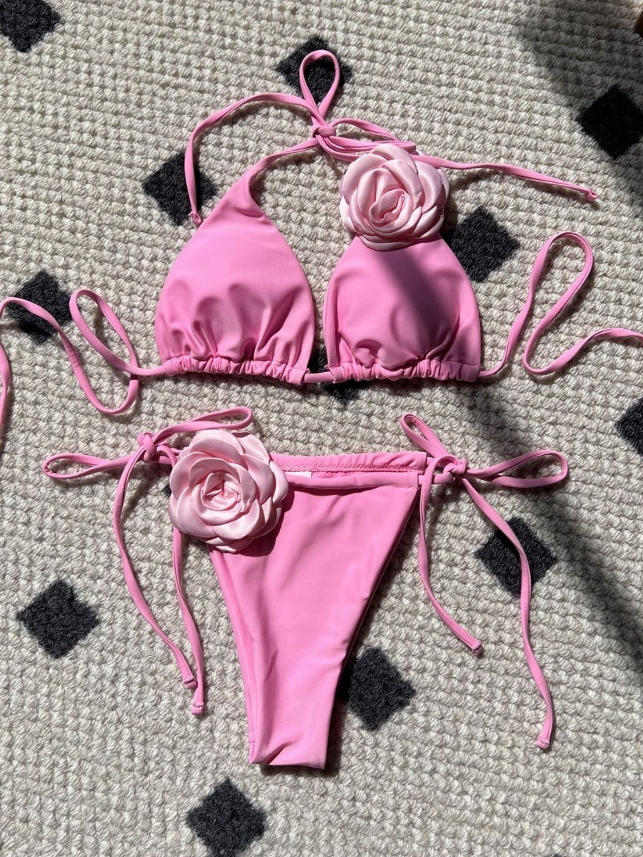 Solid Color Rose Drawstring Two-piece Swimsuit Bikini - Image 10