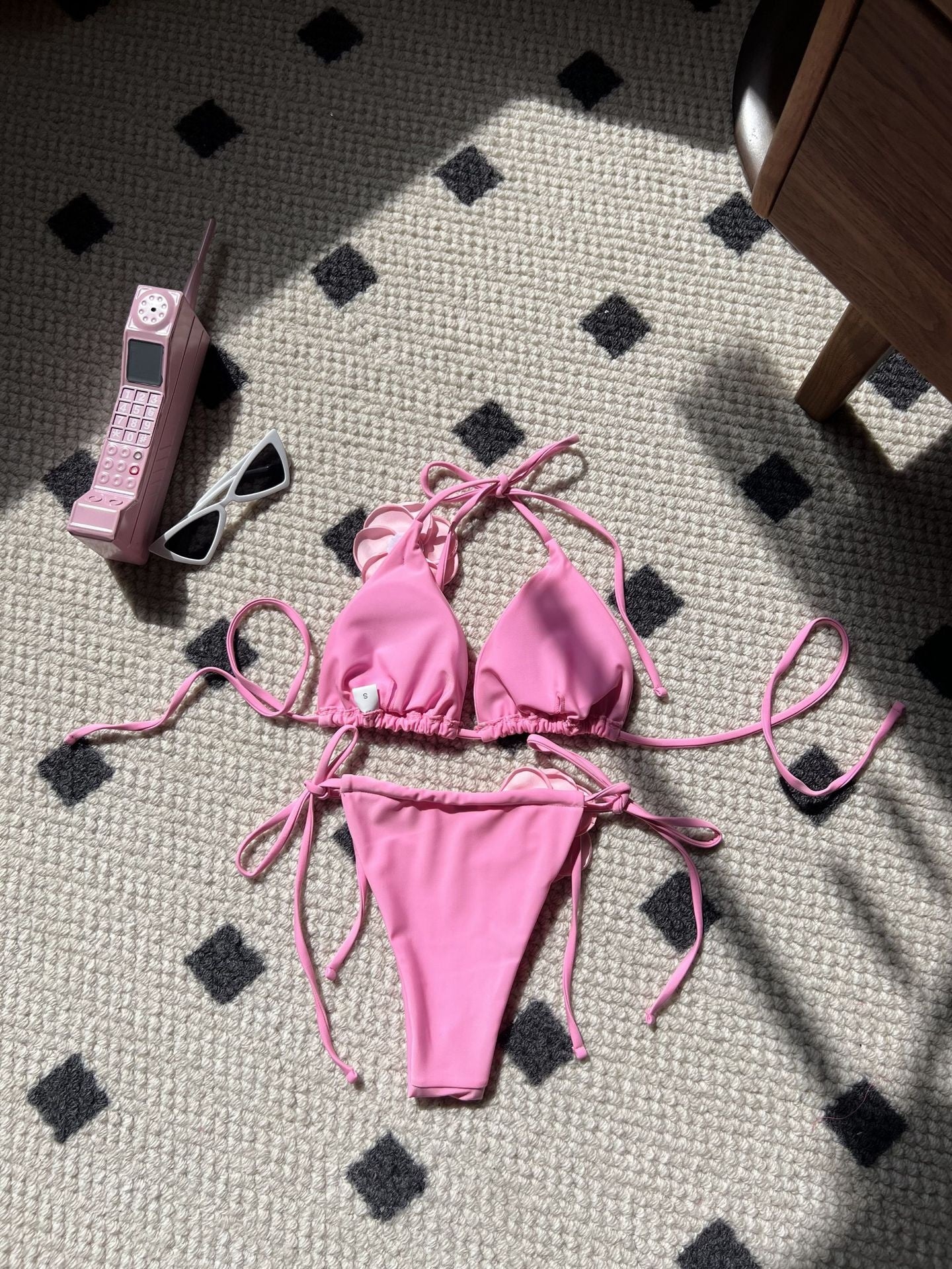 Solid Color Rose Drawstring Two-piece Swimsuit Bikini - Image 11
