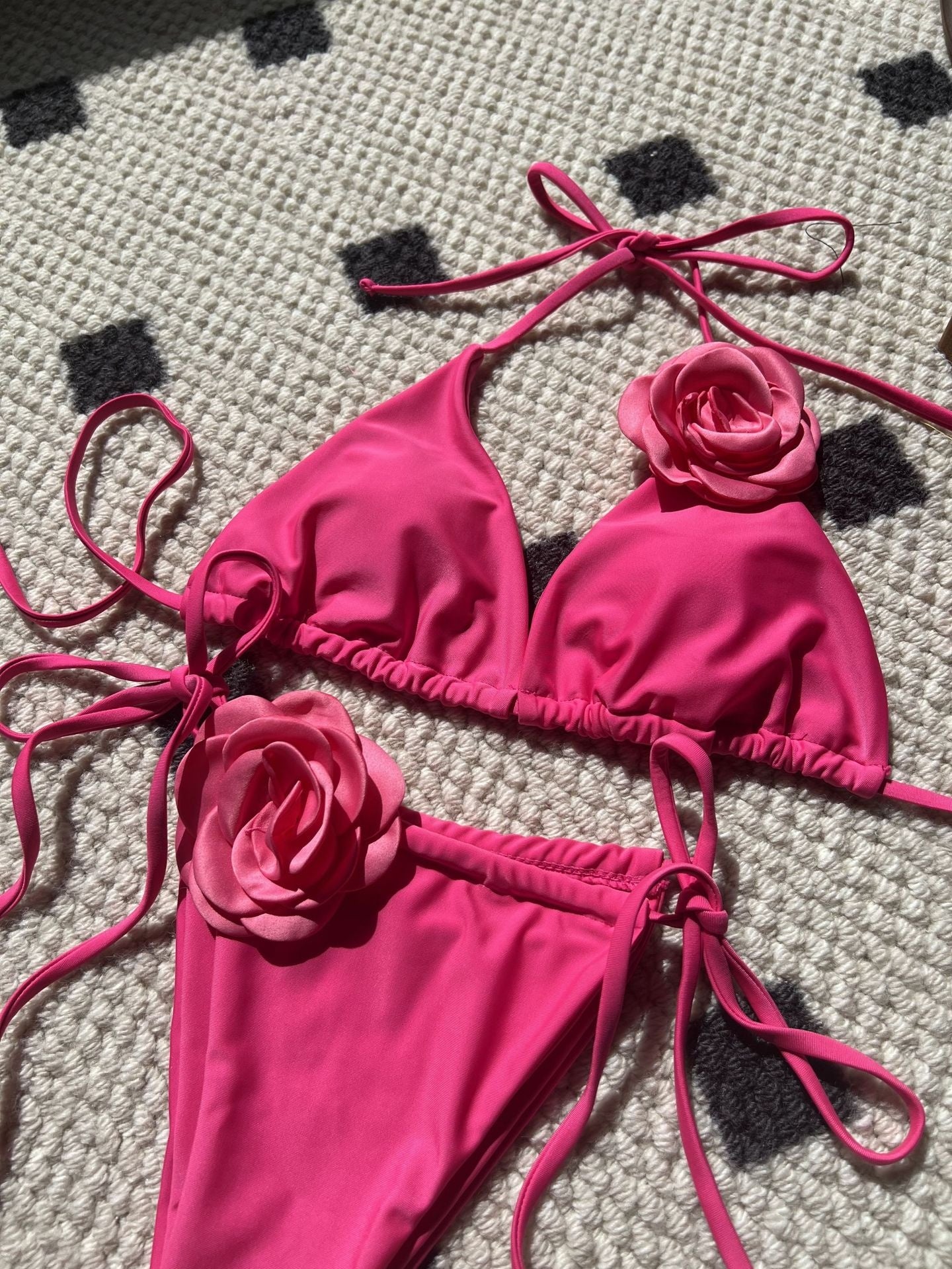 Solid Color Rose Drawstring Two-piece Swimsuit Bikini - Image 14