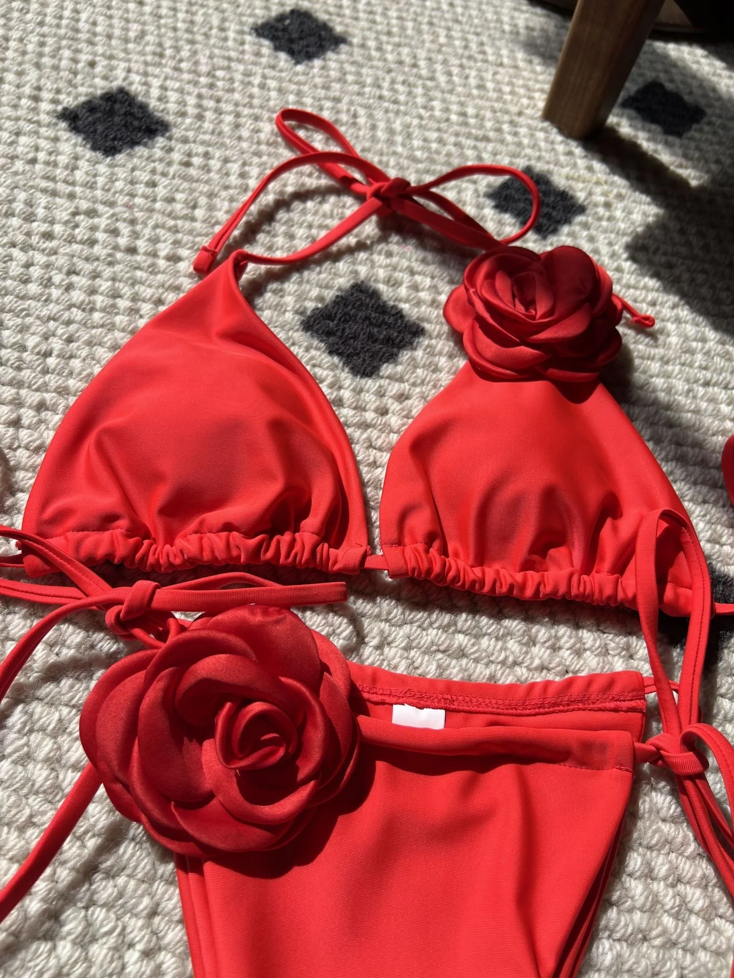 Solid Color Rose Drawstring Two-piece Swimsuit Bikini - Image 9