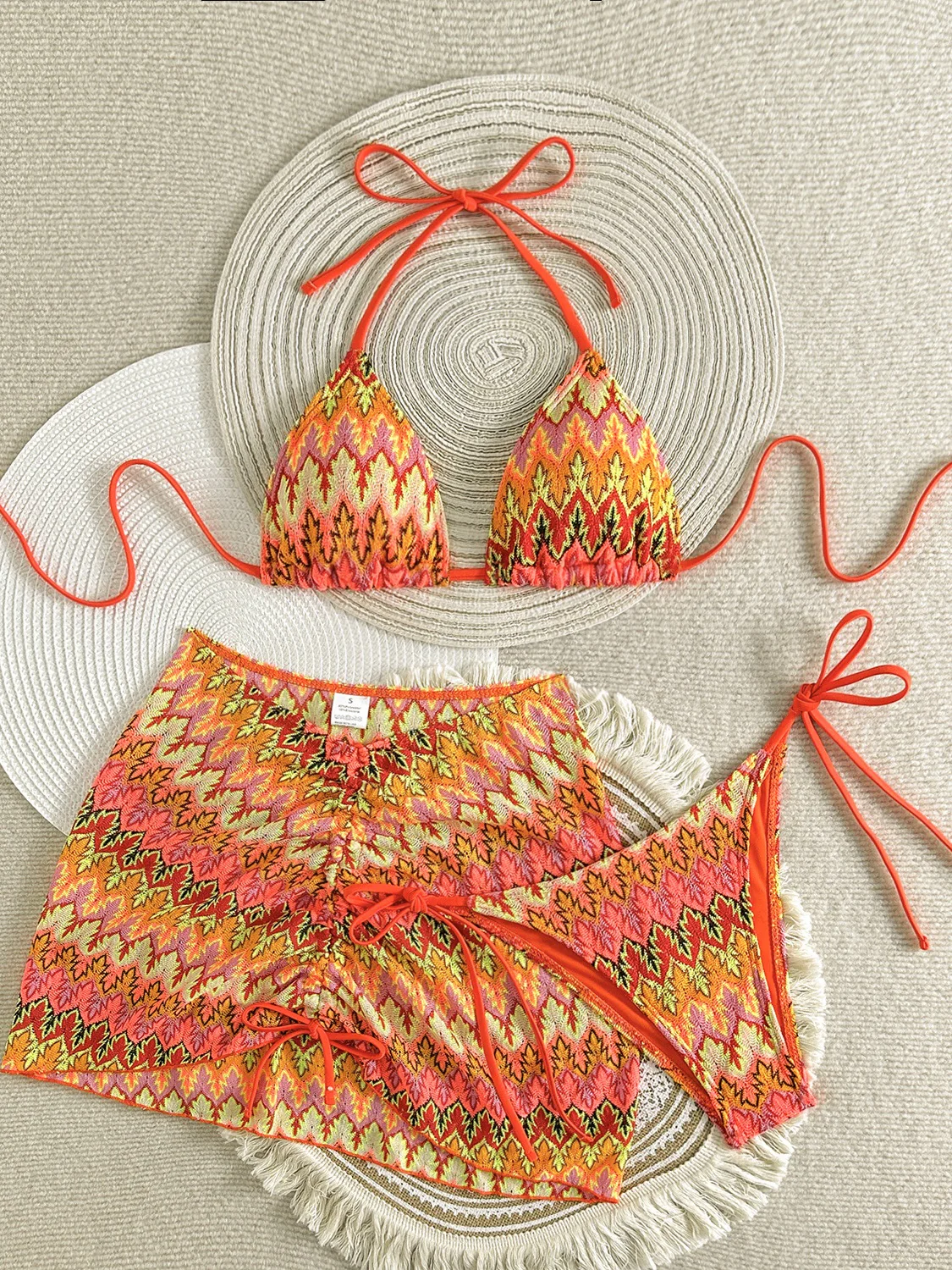 Embroidery Gradient Pattern 3 Piece Bikinis - Image 13