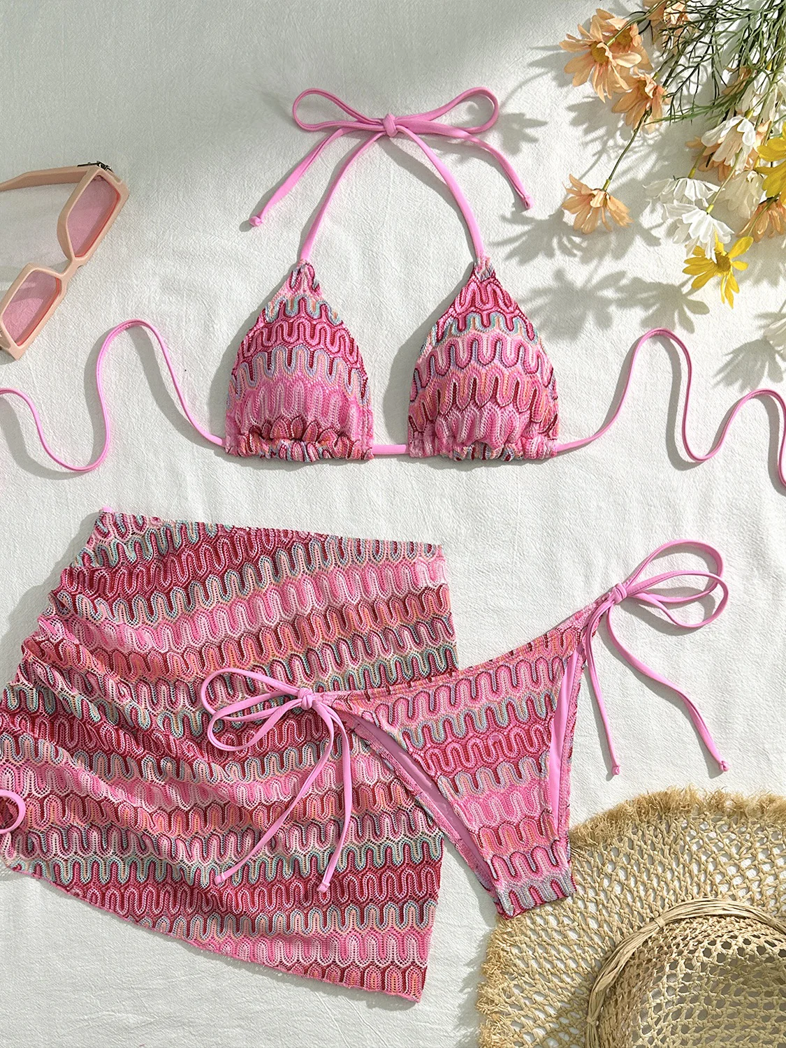 Embroidery Gradient Pattern 3 Piece Bikinis - Image 8