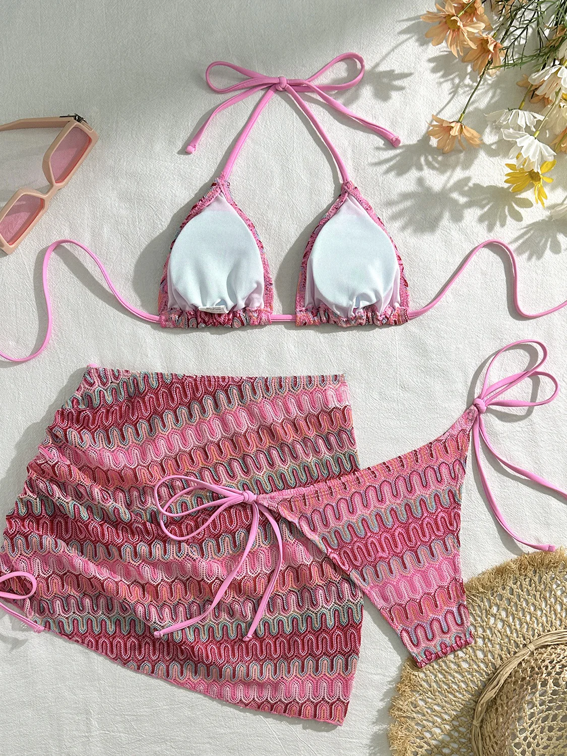 Embroidery Gradient Pattern 3 Piece Bikinis - Image 9