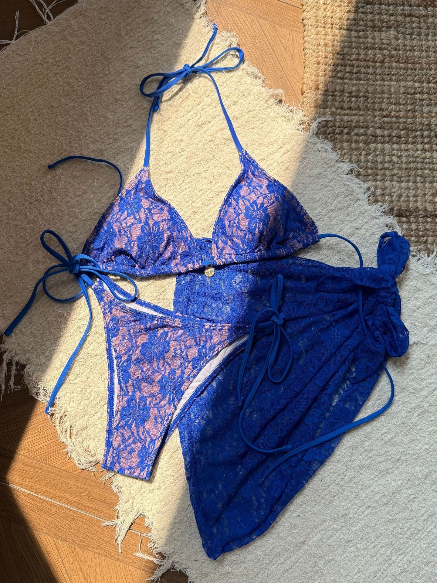Lace Mesh Mini Skirt Swimsuit Bikini Three-Piece Set - Image 19