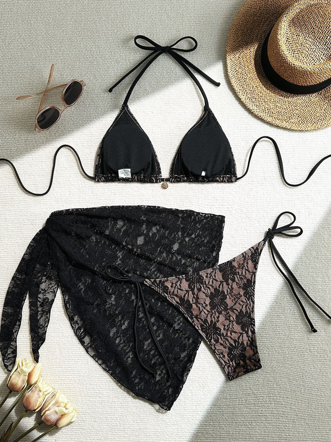Lace Mesh Mini Skirt Swimsuit Bikini Three-Piece Set - Image 6