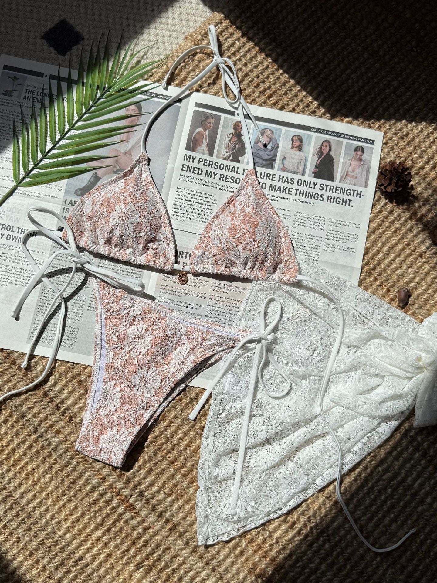 Lace Mesh Mini Skirt Swimsuit Bikini Three-Piece Set - Image 8