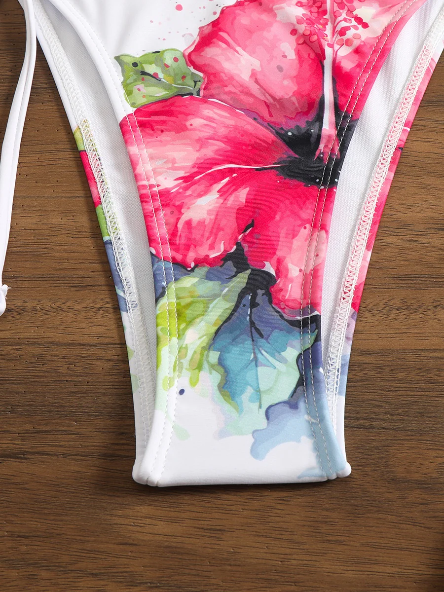 Large Floral Print Bikini Mesh Maxi Dress Three-piece Set - Image 8
