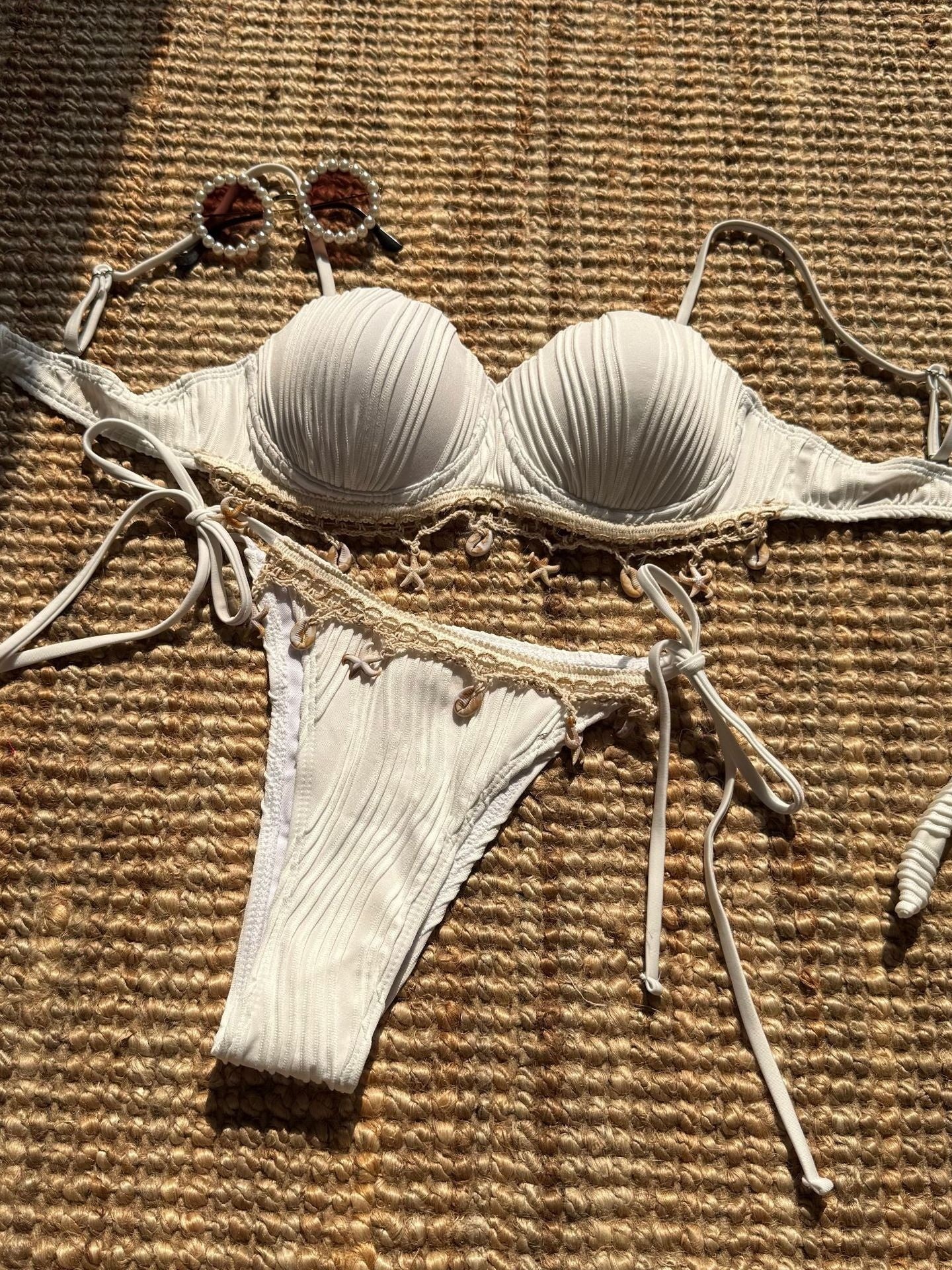 Solid Color Seashell Petal Hard-pack Sexy Two-piece Swimsuit Bikini - Image 13