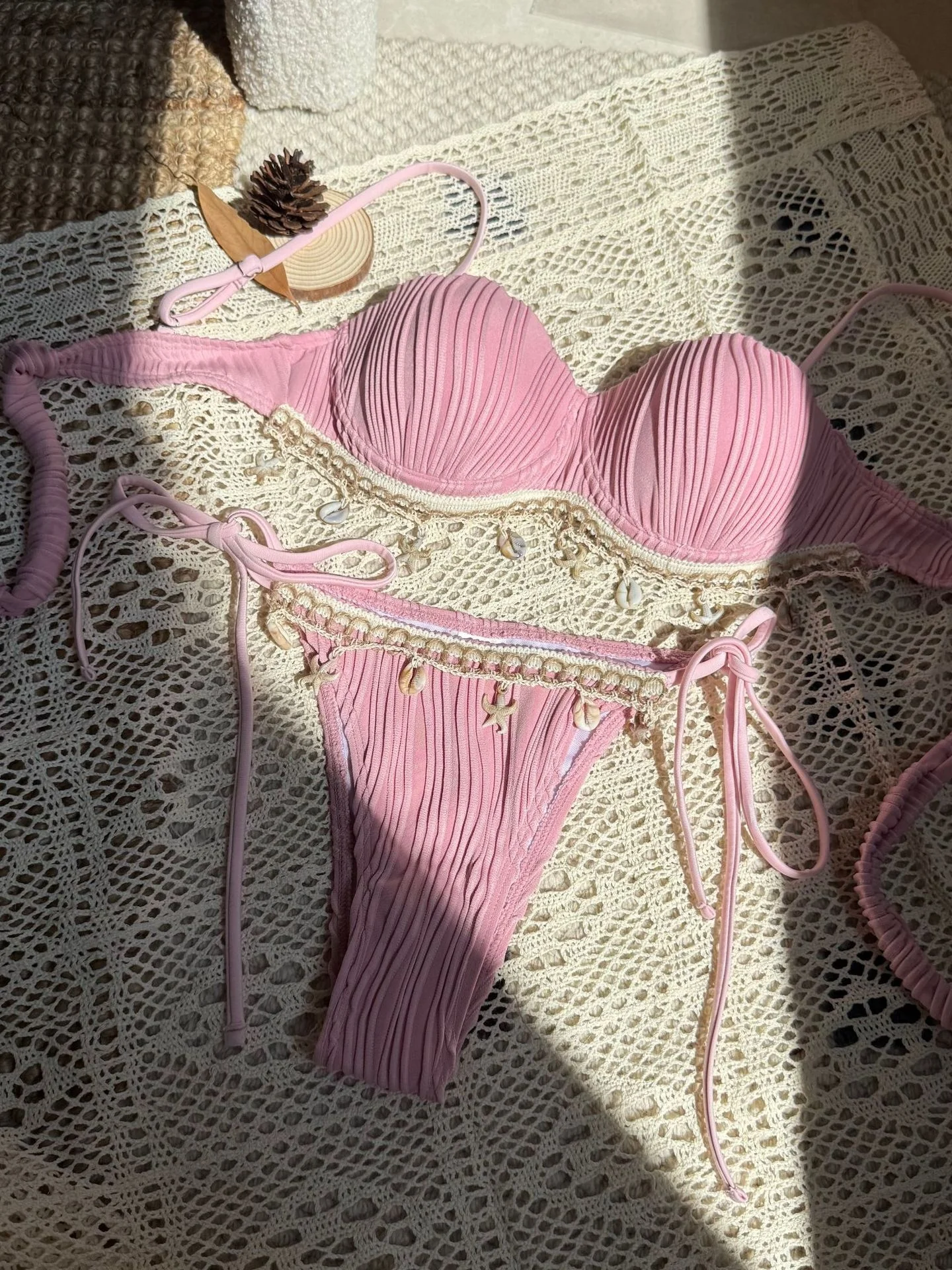 Solid Color Seashell Petal Hard-pack Sexy Two-piece Swimsuit Bikini - Image 15