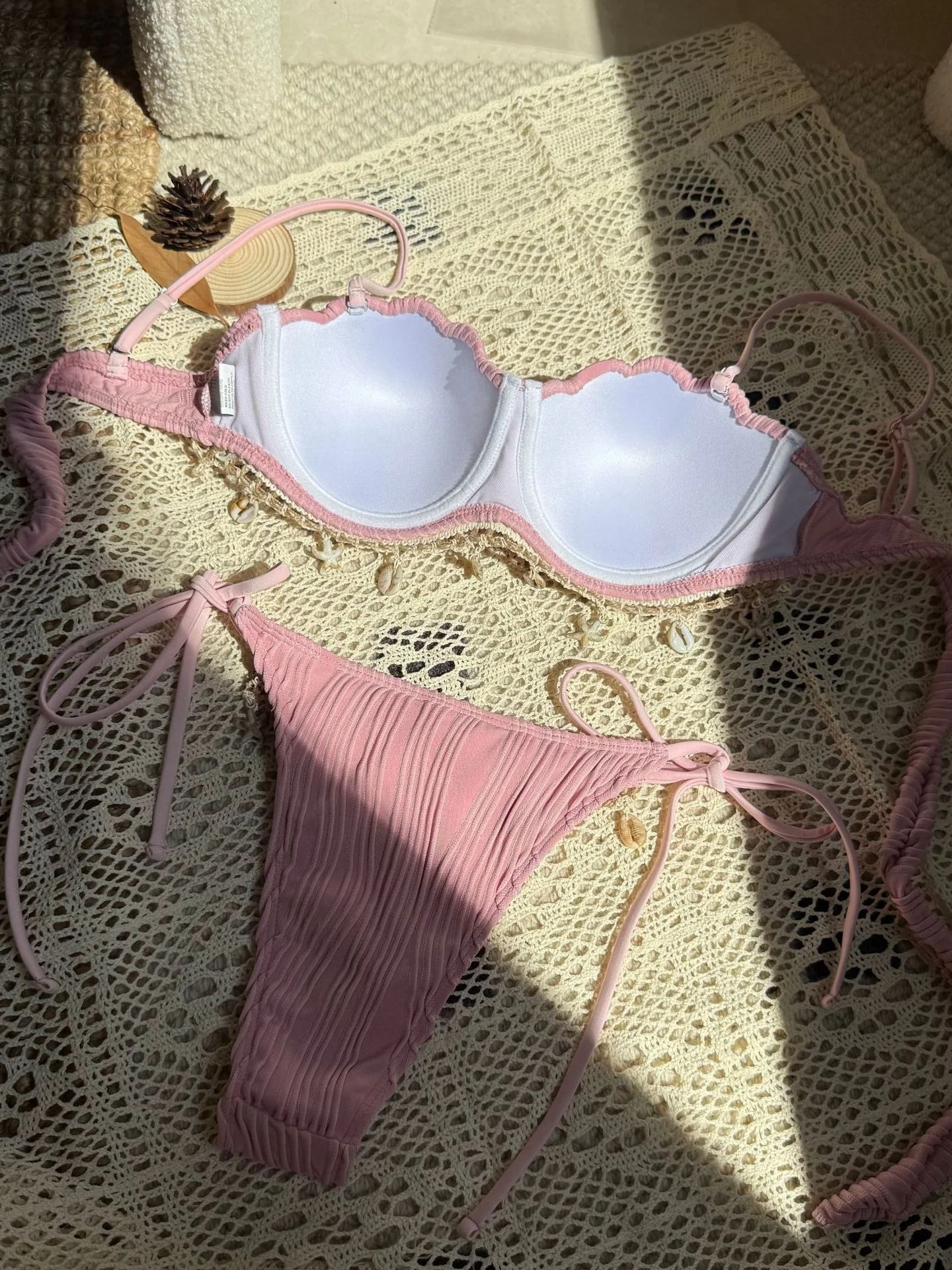 Solid Color Seashell Petal Hard-pack Sexy Two-piece Swimsuit Bikini - Image 16