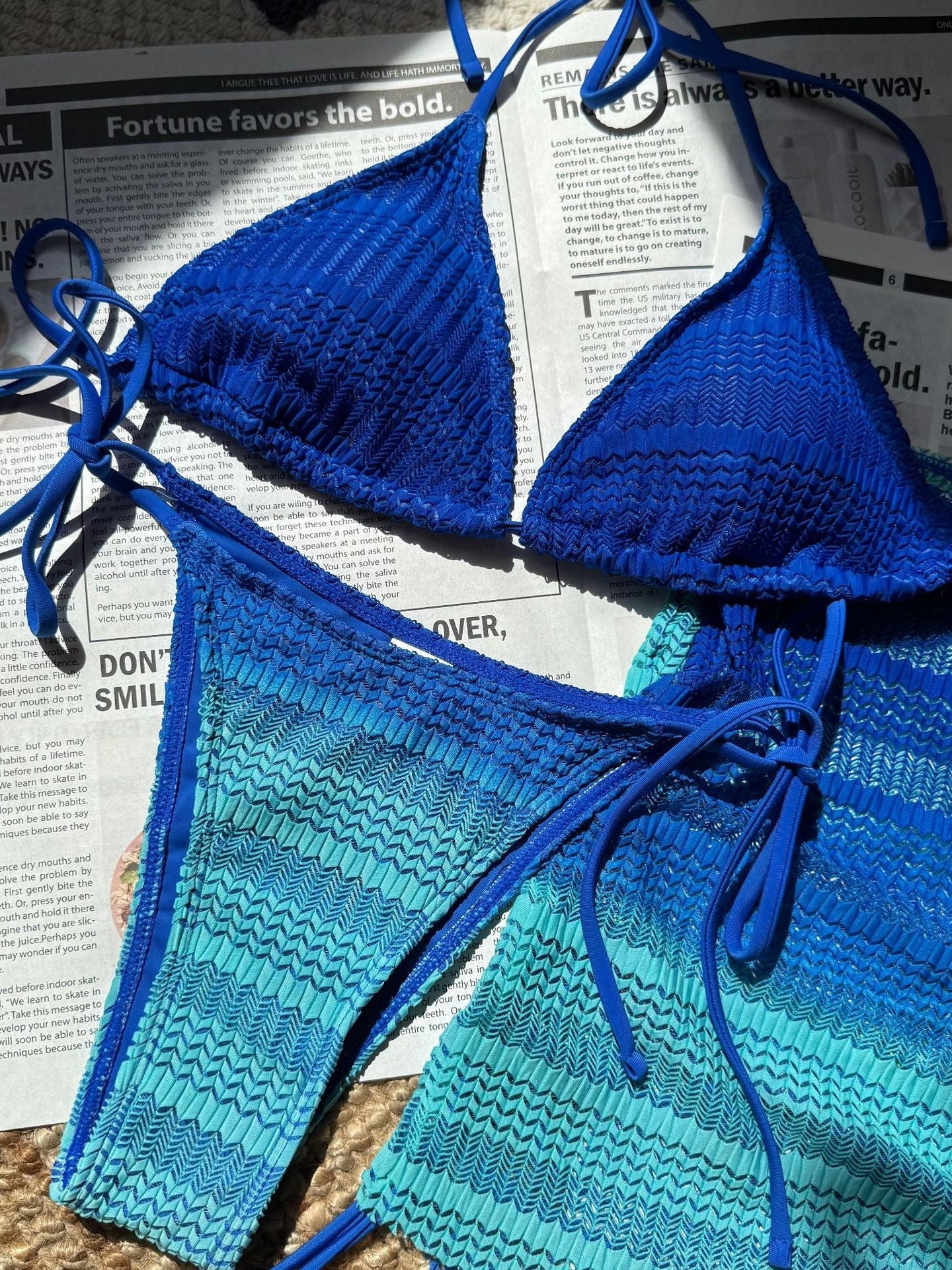 Gradient Mesh Color Blocking Bikini Beach Skirt Three-piece Set - Image 15