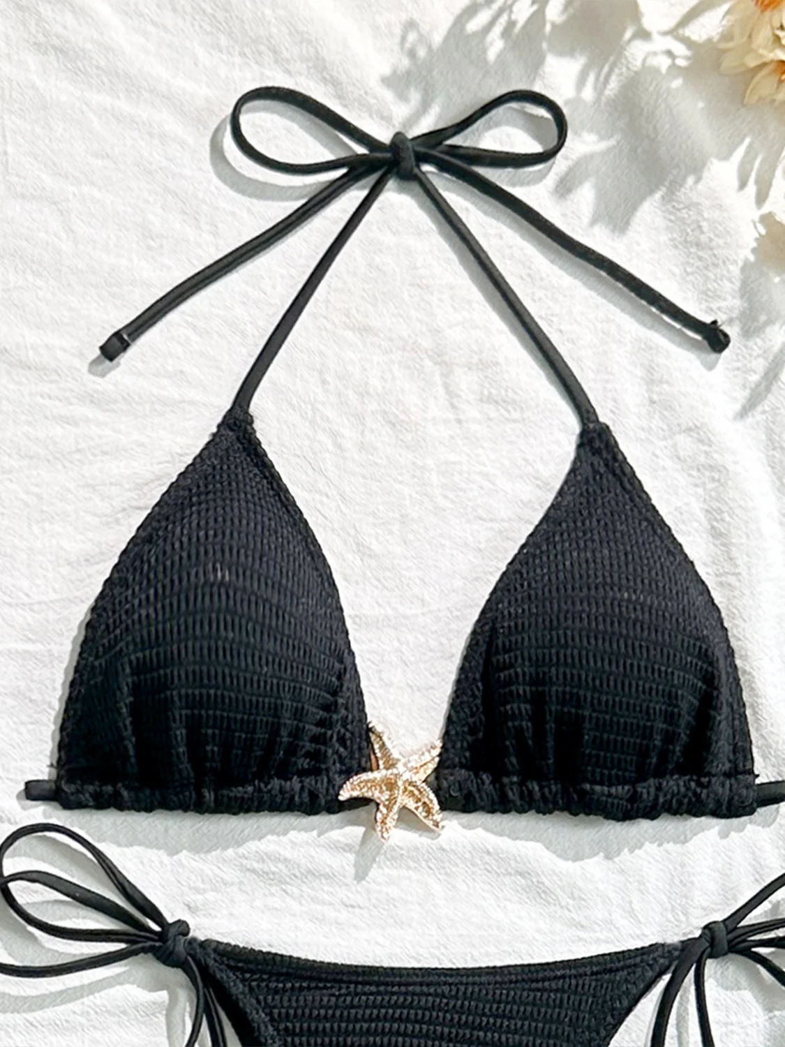 Solid Color Mesh Long Dress Starfish Swimsuit Bikini Three-piece Set - Image 25